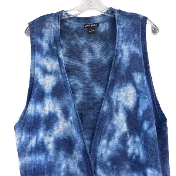 Lauren Michelle Womens Tie Dye 100% Cotton Sleevless Cardigan Tunic Blue Size XL - Picture 3 of 4